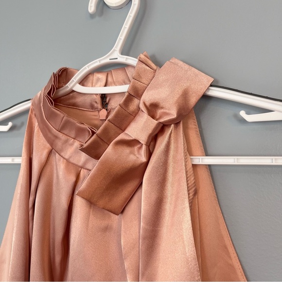 NWT ted baker satin bow neck pleated midi dress rose gold Size 8 spring wedding - Picture 5 of 15